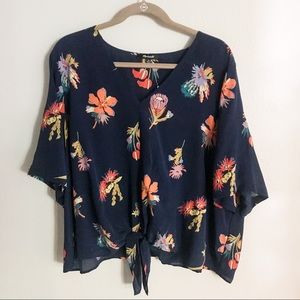 Silk Novel Tie-Front Top in Bird of Paradise